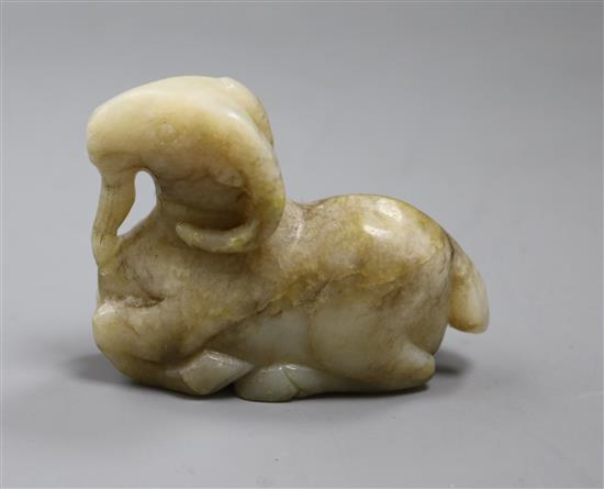A Chinese jade recumbent figure of a ram